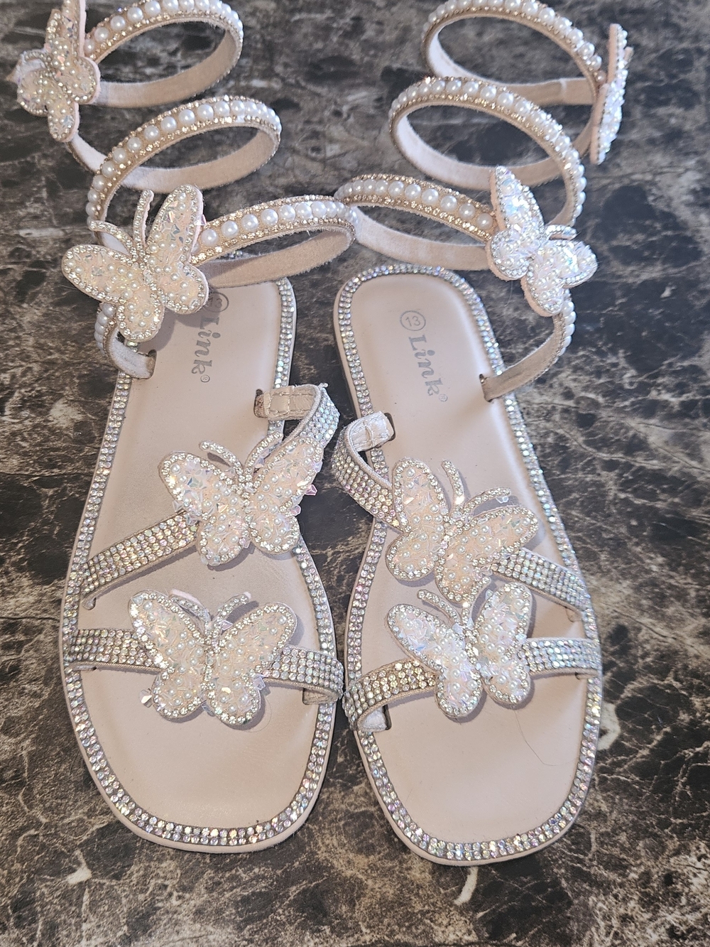 Link Pink Pearl & Crystal Butterfly Gladiator Sandals